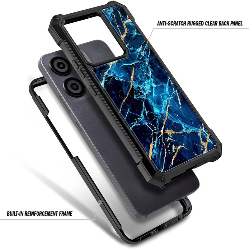 WDHD Designed for BLU View 5 Case, Blu F5 5G Phone Case with [Tempered Glass Screen Protector], Full-Body Protective Shockproof Rugged Bumper Cover Phone Case (Marble Design Sapphire) - Image 3
